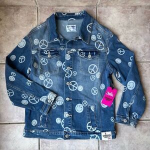 Stranger Things X Justice Girls Jean Jacket | Peace & Smiley Faces | M | 7-8